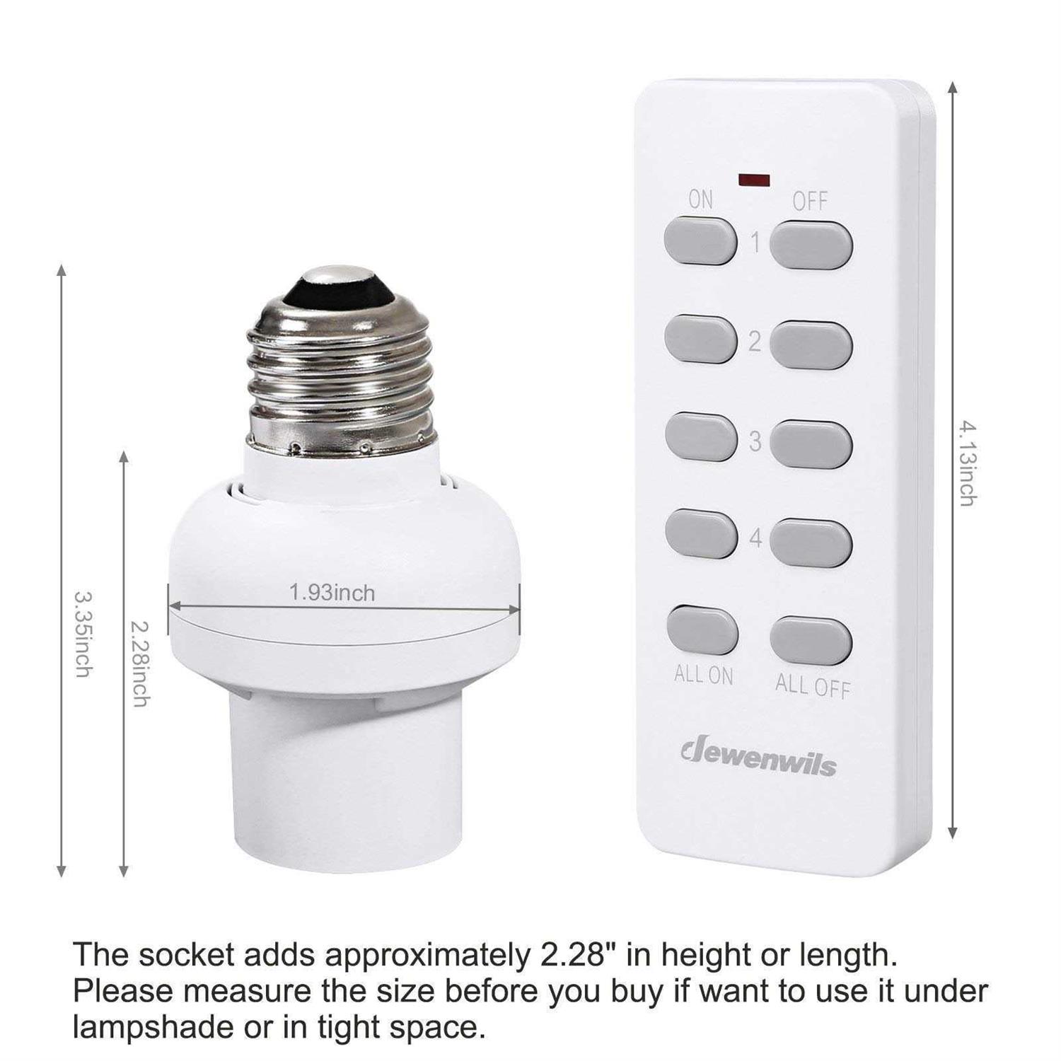 DEWENWILS Remote Control Light Lamp Socket E26 E27 Bulb Base Adapter - Zenithce