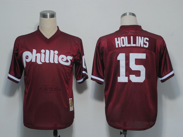 Mitchell And Ness 1991 Phillies #15 Dave Hollins Red Stitched Jersey - Zenithce