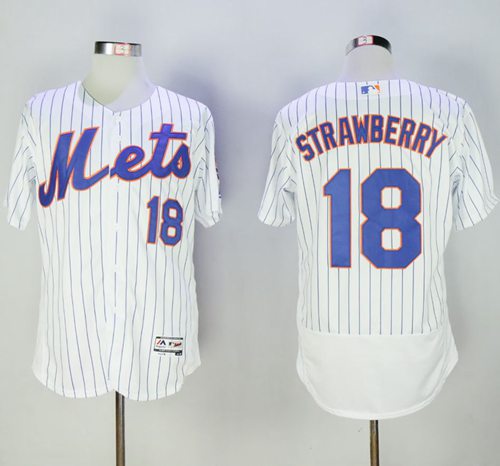 Mets #18 Darryl Strawberry White(Blue Strip) Flexbase Authentic Collection Stitched Jersey - Zenithce