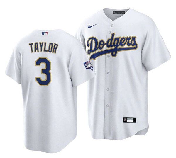 Los Angeles Dodgers #3 Chris Taylor White Gold Championship Cool Base Stitched Baseball Jersey - Zenithce