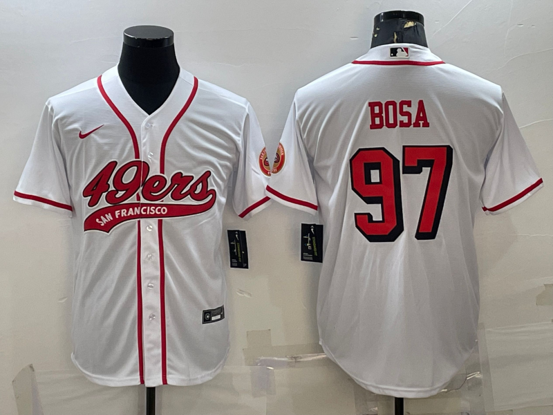 San Francisco 49ers #97 Nick Bosa New White With Patch Cool Base Stitched Baseball Jersey - Zenithce