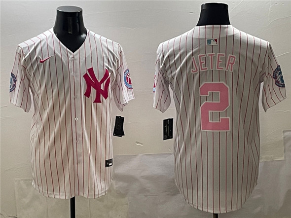 New York Yankees #2 Derek Jeter Pink With Patch Limited Stitched Jersey - Zenithce