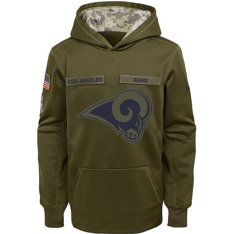 Youth Los Angeles Rams Olive Salute To Service Pullover Performance NFL Hoodie - Zenithce