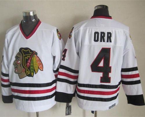 Blackhawks #4 Bobby Orr White CCM Throwback Stitched Jersey - Zenithce