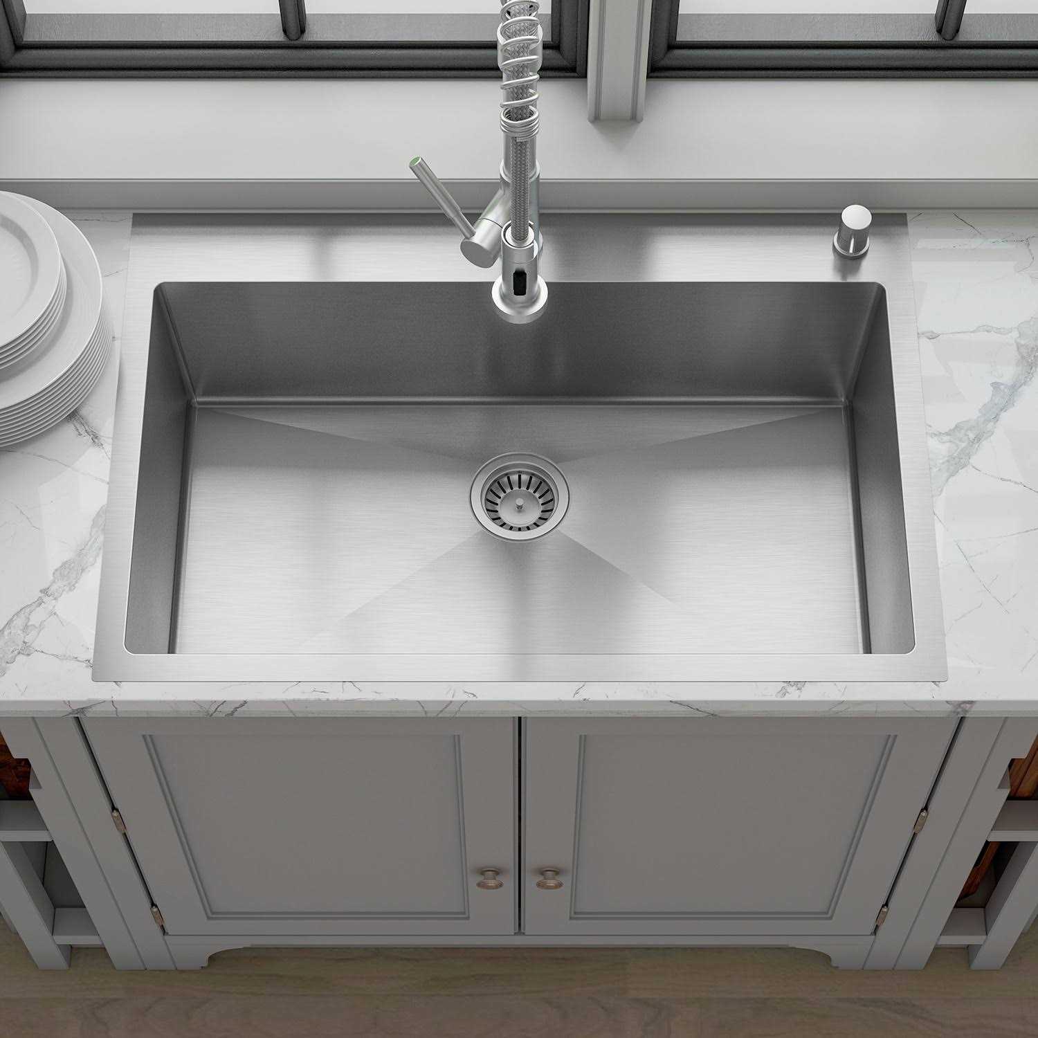 Sinber 33 in. Drop-in Single Bowl 18-Gauge 304 Stainless Steel Workstation Kitchen Sink - Zenithce