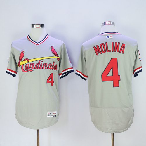 Cardinals #4 Yadier Molina Grey Flexbase Authentic Collection Cooperstown Stitched Jersey - Zenithce