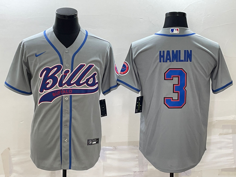 Buffalo Bills #3 Damar Hamlin Gray With Patch Cool Base Stitched Baseball Jersey - Zenithce
