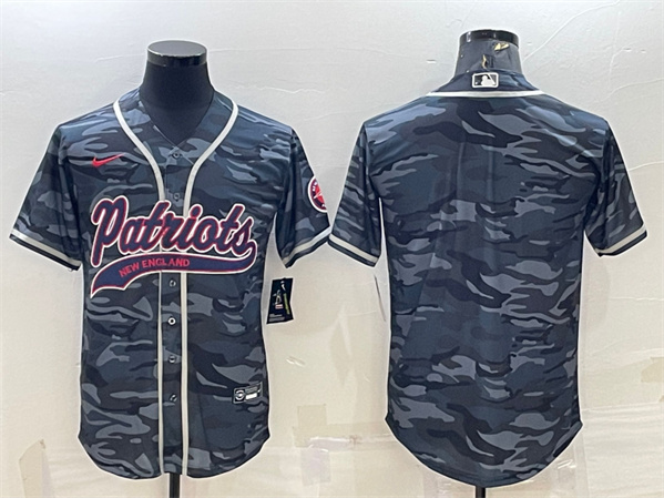 New England Patriots Blank Gray Camo With Patch Cool Base Stitched Baseball Jersey - Zenithce