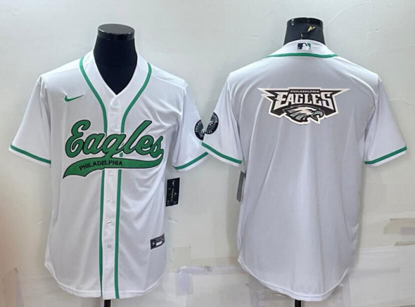 Philadelphia Eagles White Team Big Logo With Patch Cool Base Stitched Baseball Jersey - Zenithce