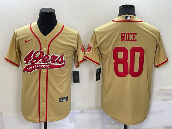 San Francisco 49ers #80 Jerry Rice Gold Cool Base Stitched Baseball Jersey - Zenithce