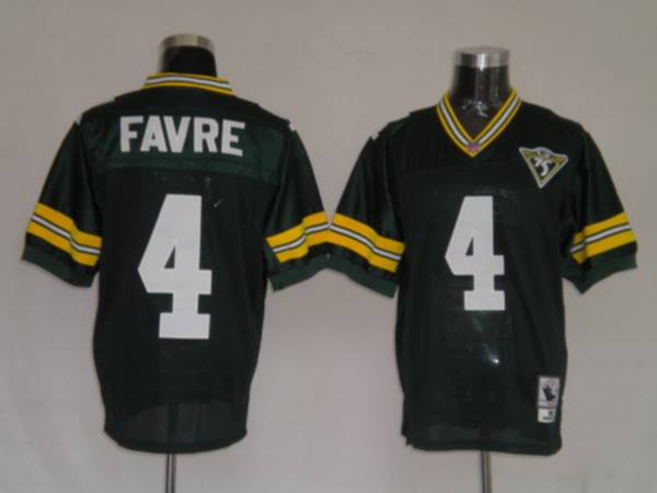 Mitchell Ness Packers #4 Brett Favre Green With 75 Anniversary Patch Stitched Throwback Jersey - Zenithce