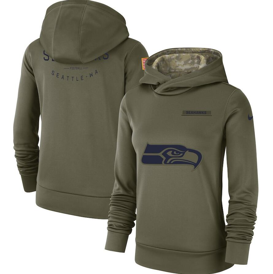 Women's Seattle Seahawks Olive Salute To Service Team Logo Performance Pullover NFL Hoodie - Zenithce
