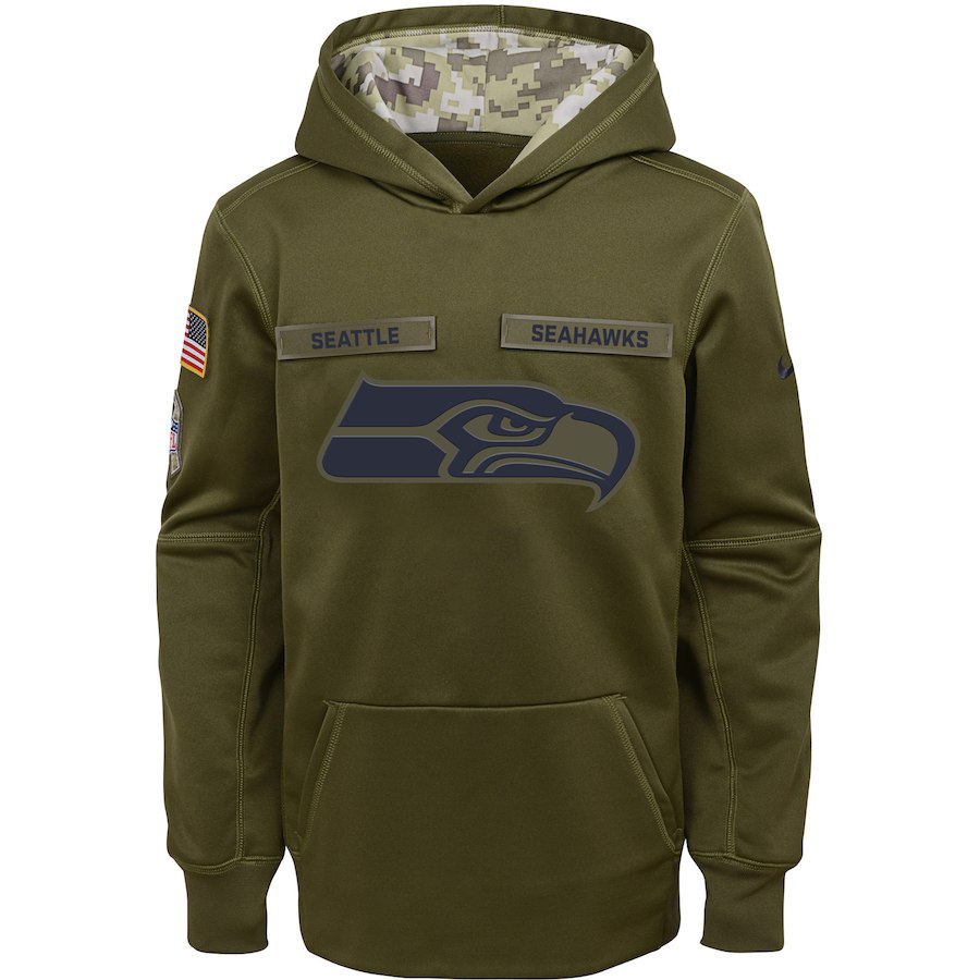 Youth Seattle Seahawks Olive Salute To Service Pullover Performance NFL Hoodie - Zenithce