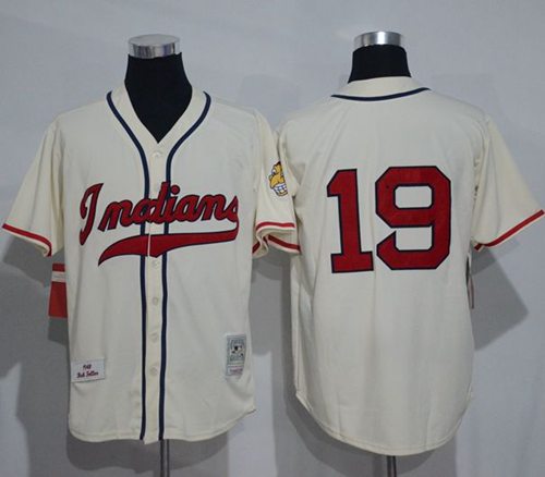 Mitchell And Ness 1948 Indians #19 Bob Feller Cream Stitched Throwback Jersey - Zenithce