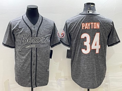 Chicago Bears #34 Walter Payton Gray With Patch Cool Base Stitched Baseball Jersey - Zenithce