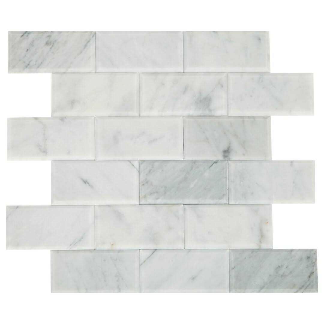 Daltile Xpress Mosaix Peel ‘N Stick White Beveled 14 in. x 12 in. Marble Brick Joint Mosaic Tile - Zenithce