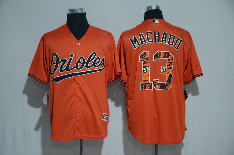 Baltimore Orioles #13 Manny Machado Orange Team Logo Print Cool Base Stitched Jersey - Zenithce