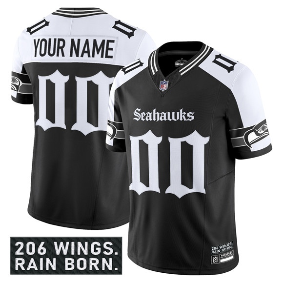 Seattle Seahawks Custom Black Alternate 2025 F.U.S.E. 'Gothic Rain City Shadows Edition' Vapor Limited Stitched Jersey - Zenithce