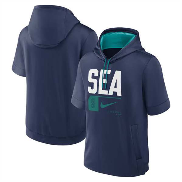 Seattle Mariners Navy Tri Code Lockup Short Sleeve Pullover Hoodie - Zenithce
