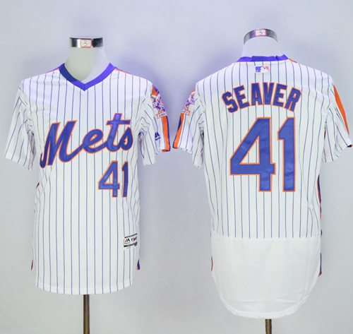 Mets #41 Tom Seaver White(Blue Strip) Flexbase Authentic Collection Alternate Stitched Jersey - Zenithce