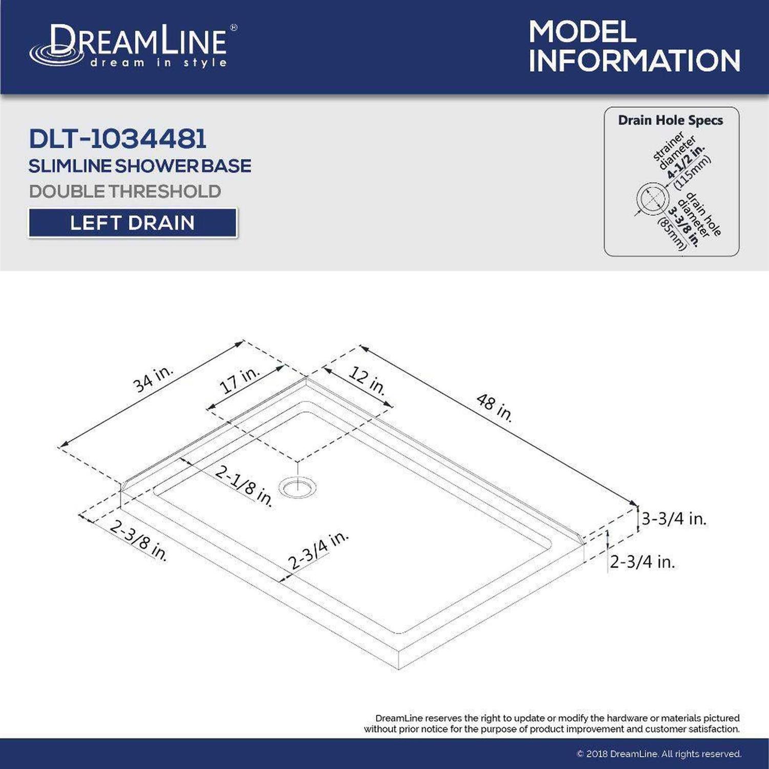DreamLine SlimLine 48 in.x 32 in. Single Threshold Shower Base DLT-1132480 - Zenithce