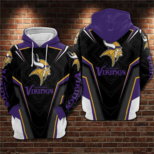 Minnesota Vikings Black Purple 3D All Over Print Pullover Hoodie - Zenithce