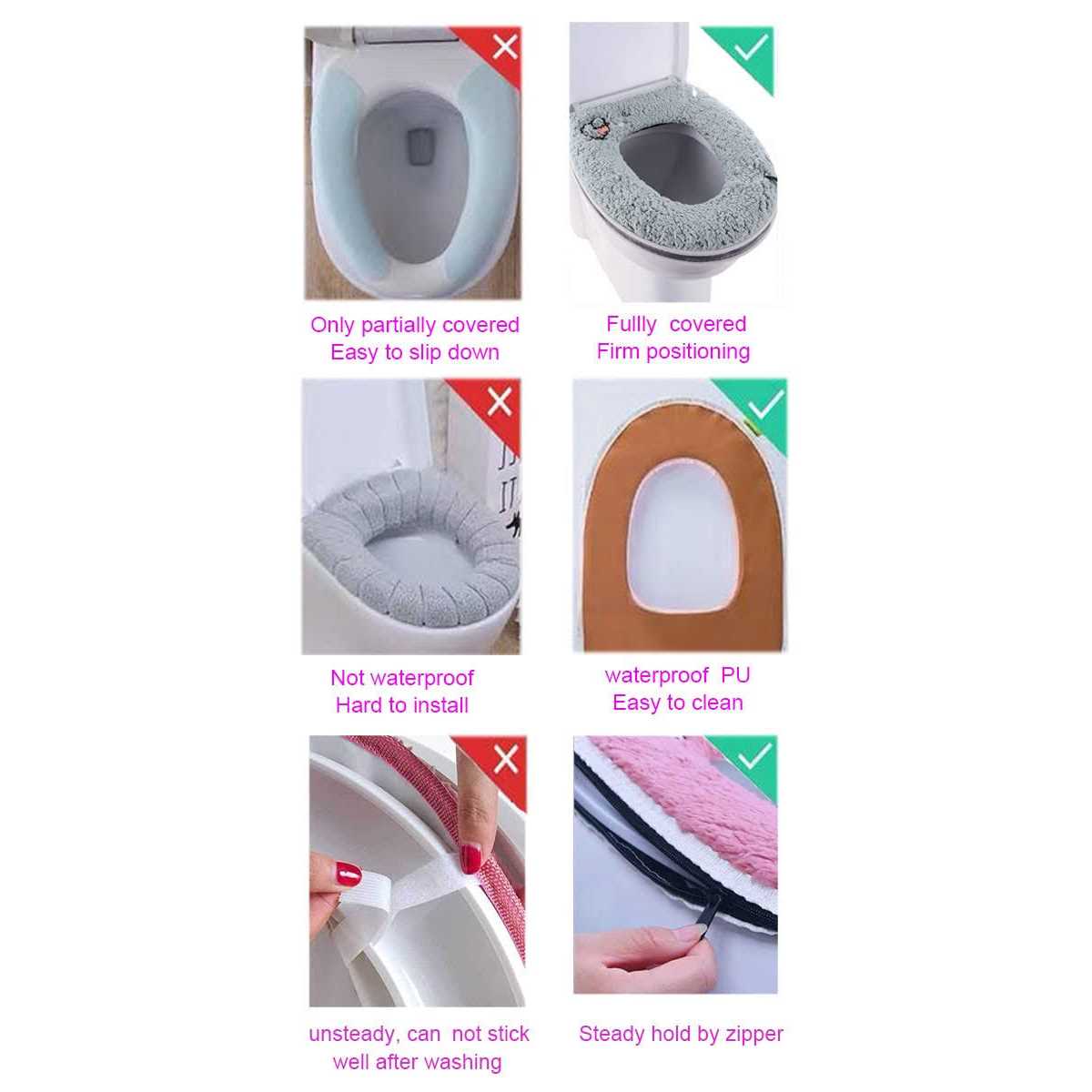 SHYLY Warm Plush Washable Thicken Toilet Seat Cover Pads Mat with Handle and Zipper - Zenithce