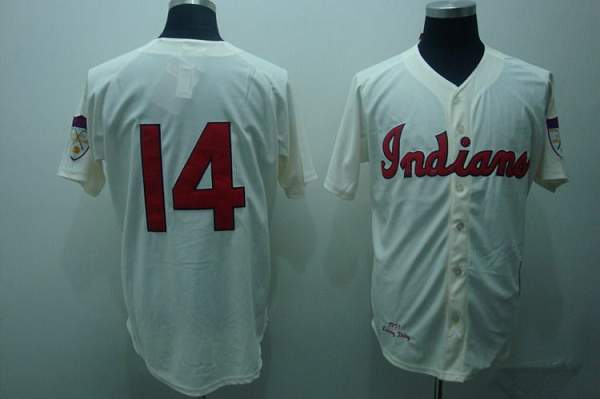 Mitchell And Ness Indians #14 Larry Doby Stitched Cream Throwback Jersey - Zenithce