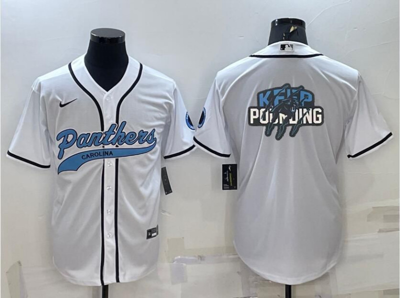 Carolina Panthers White Team Big Logo With Patch Cool Base Stitched Baseball Jersey - Zenithce