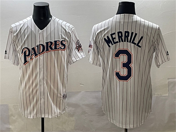 San Diego Padres #3 Jackson Merrill White Throwback With Patch Cool Base Stitched Jersey - Zenithce