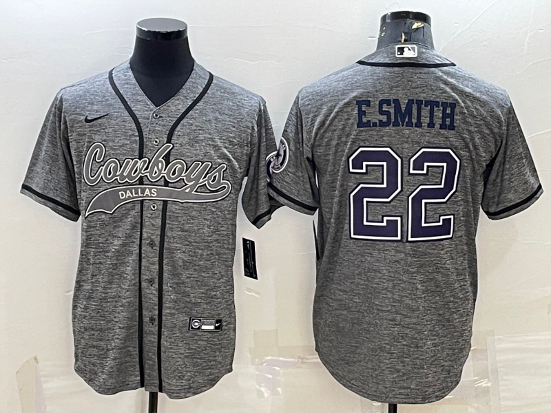 Dallas Cowboys #22 Emmitt Smith Grey With Patch Cool Base Stitched Baseball Jersey - Zenithce