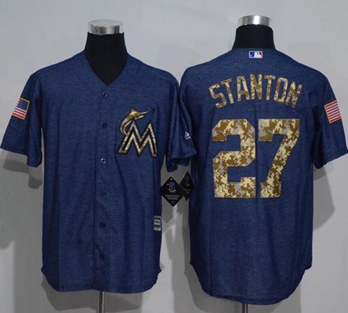 Marlins #27 Giancarlo Stanton Denim Blue Salute To Service Stitched Jersey - Zenithce