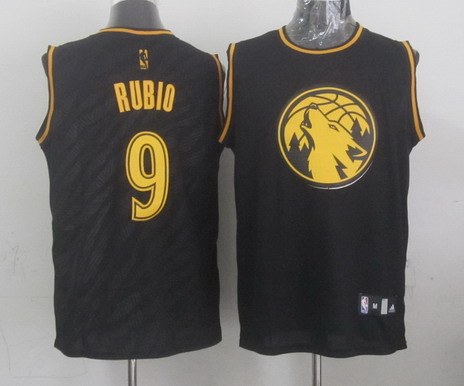 Minnesota Timberwolves #9 Ricky Rubio Revolution 30 Swingman 2014 Black With Gold Jersey - Zenithce