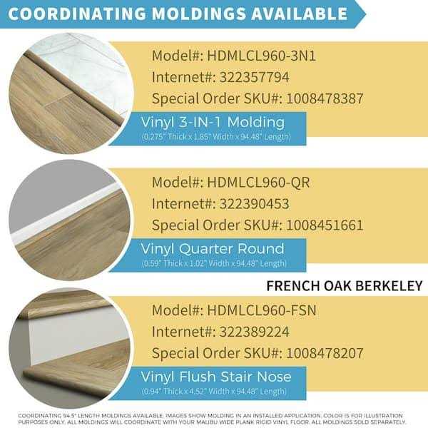 Malibu Wide Plank French Oak 0.944 in. T x 4.527 in. W x 94.48 in. L Vinyl Flush Stair Nose Molding - Zenithce