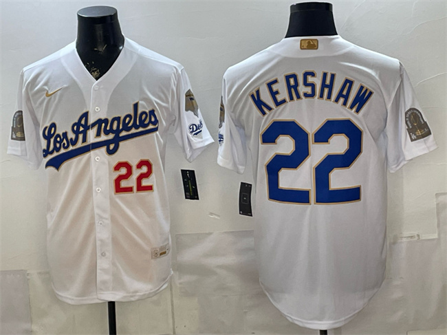 Los Angeles Dodgers #22 Clayton Kershaw White 2026 Gold Collection 9x B2B Champs Patch Stitched Jersey - Zenithce