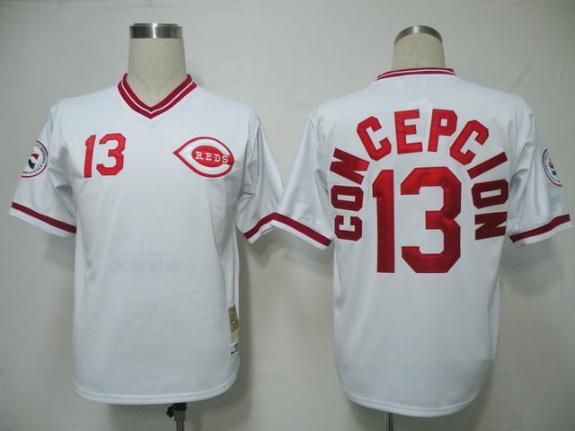 Mitchell And Ness Reds #13 Dave Concepcion White Throwback Stitched Jersey - Zenithce