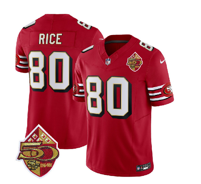 San Francisco 49ers #80 Jerry Rice Red 2023 F.U.S.E. 50th Patch Throwback Stitched Jersey - Zenithce