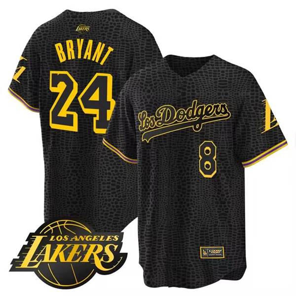 Los Angeles Dodgers Front #8 Back #24 Kobe Bryant Mamba Black Stitched Jersey - Zenithce