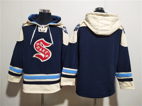 Seattle Kraken Blank Deep Sea Blue Lace-Up Pullover Hoodie - Zenithce
