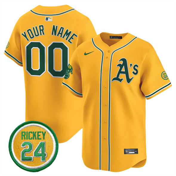 Oakland Athletics Custom Yellow 2024 Limited With Rickey Henderson Patch Stitched Jersey - Zenithce