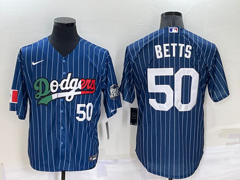 Los Angeles Dodgers #50 Mookie Betts Navy Mexico World Series Cool Base Stitched Baseball Jersey - Zenithce