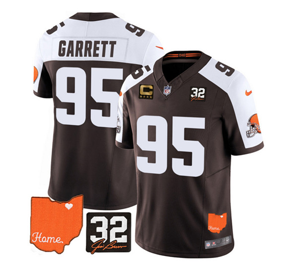 Cleveland Browns #95 Myles Garrett Brown White 2023 F.U.S.E. With Jim Brown Memorial Patch And 4-Star C Patch Vapor Untouchable Limited Stitched Jersey - Zenithce