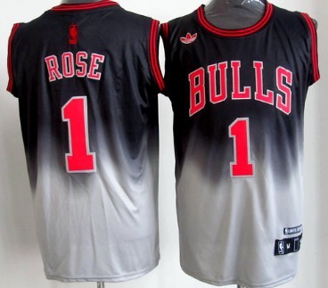Chicago Bulls #1 Derrick Rose Black/Gray Fadeaway Fashion Jersey - Zenithce