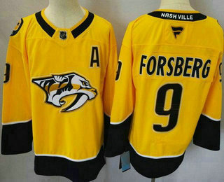 Nashville Predators #9 Filip Forsberg Yellow Authentic Jersey - Zenithce