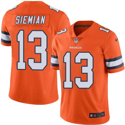 Broncos #13 Trevor Siemian Orange Stitched Limited Rush Nike Jersey - Zenithce