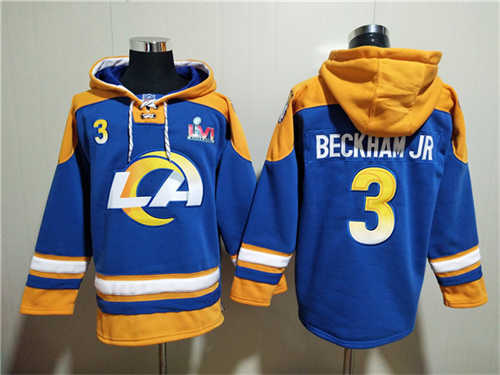 Los Angeles Rams #3 Odell Beckham Jr. 2022 Royal Super Bowl LVI Champions Pullover Hoodie - Zenithce