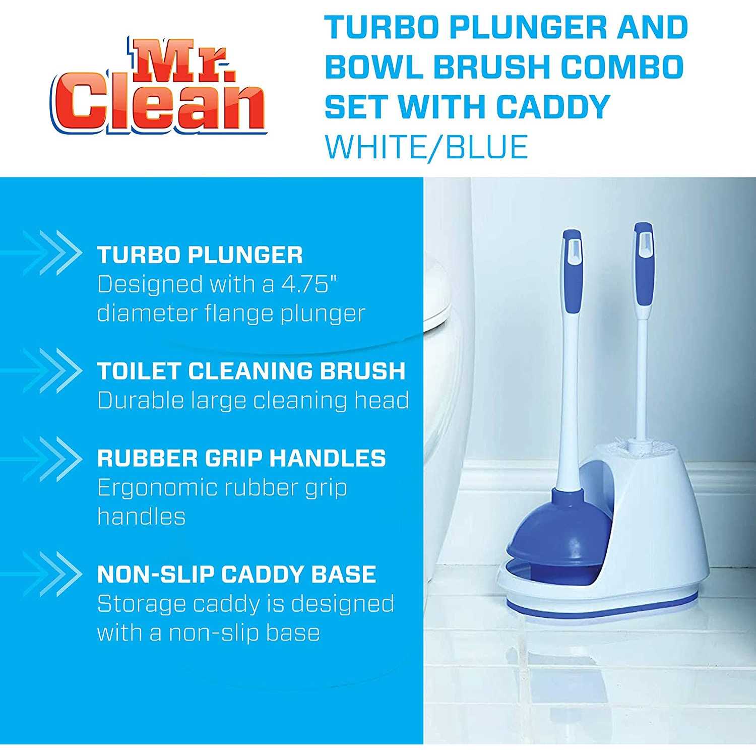 Mr. Clean Turbo Plunger & Bowl Brush Set - Zenithce