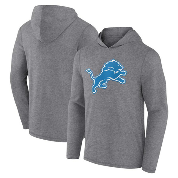 Detroit Lions Heather Gray Primary Logo Long Sleeve Hoodie - Zenithce