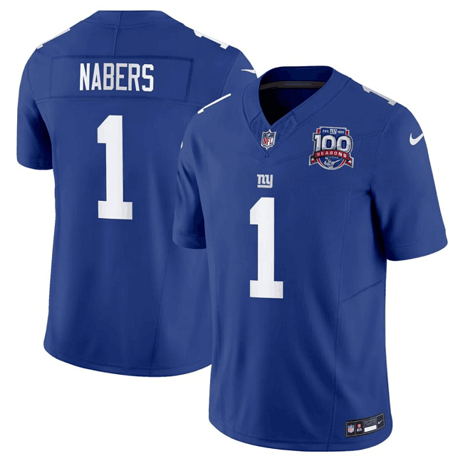 New York Giants #1 Malik Nabers Blue 2024 Draft F.U.S.E. 100TH Season Patch Vapor Untouchable Stitched Jersey - Zenithce