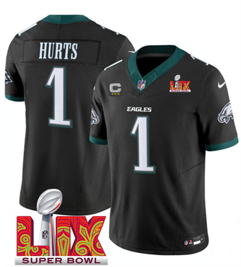 Philadelphia Eagles #1 Jalen Hurts Black 2025 Super Bowl LIX With 3-Star C Patch F.U.S.E. Vapor Untouchable Limited Stitched Jersey - Zenithce